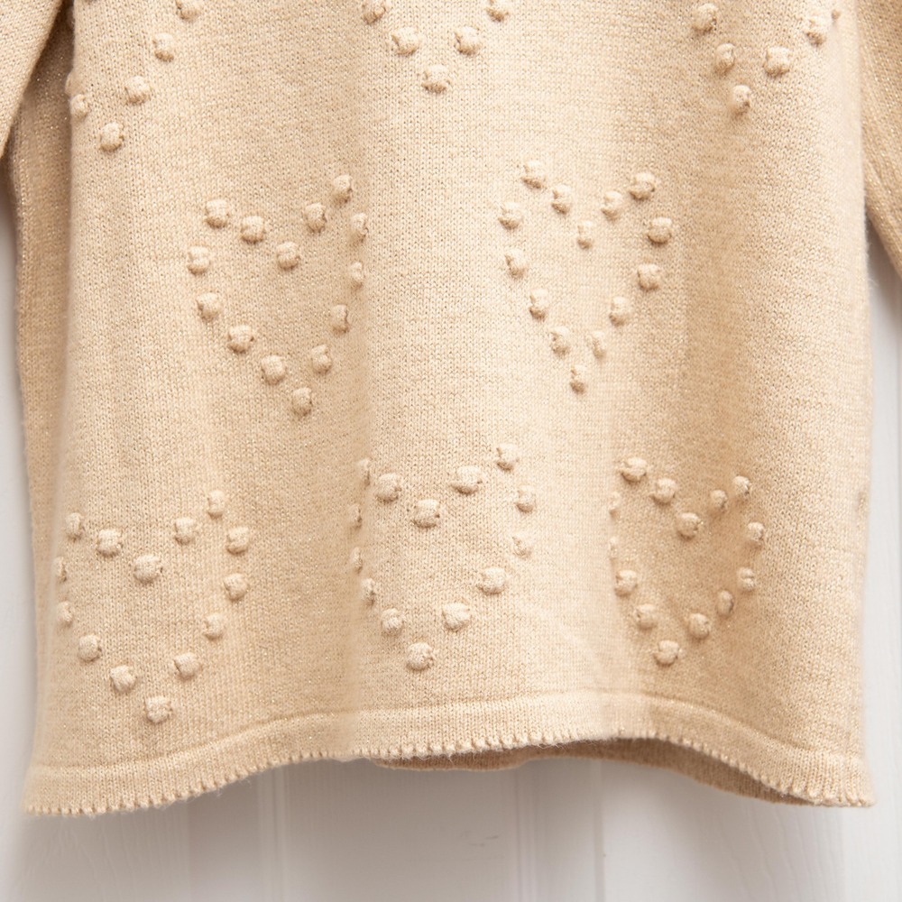 Lilly Pulitzer Sweater Gold Heart Bobble Knit Puff Sleeve Cropped Coquette Y2K - Picture 5 of 6